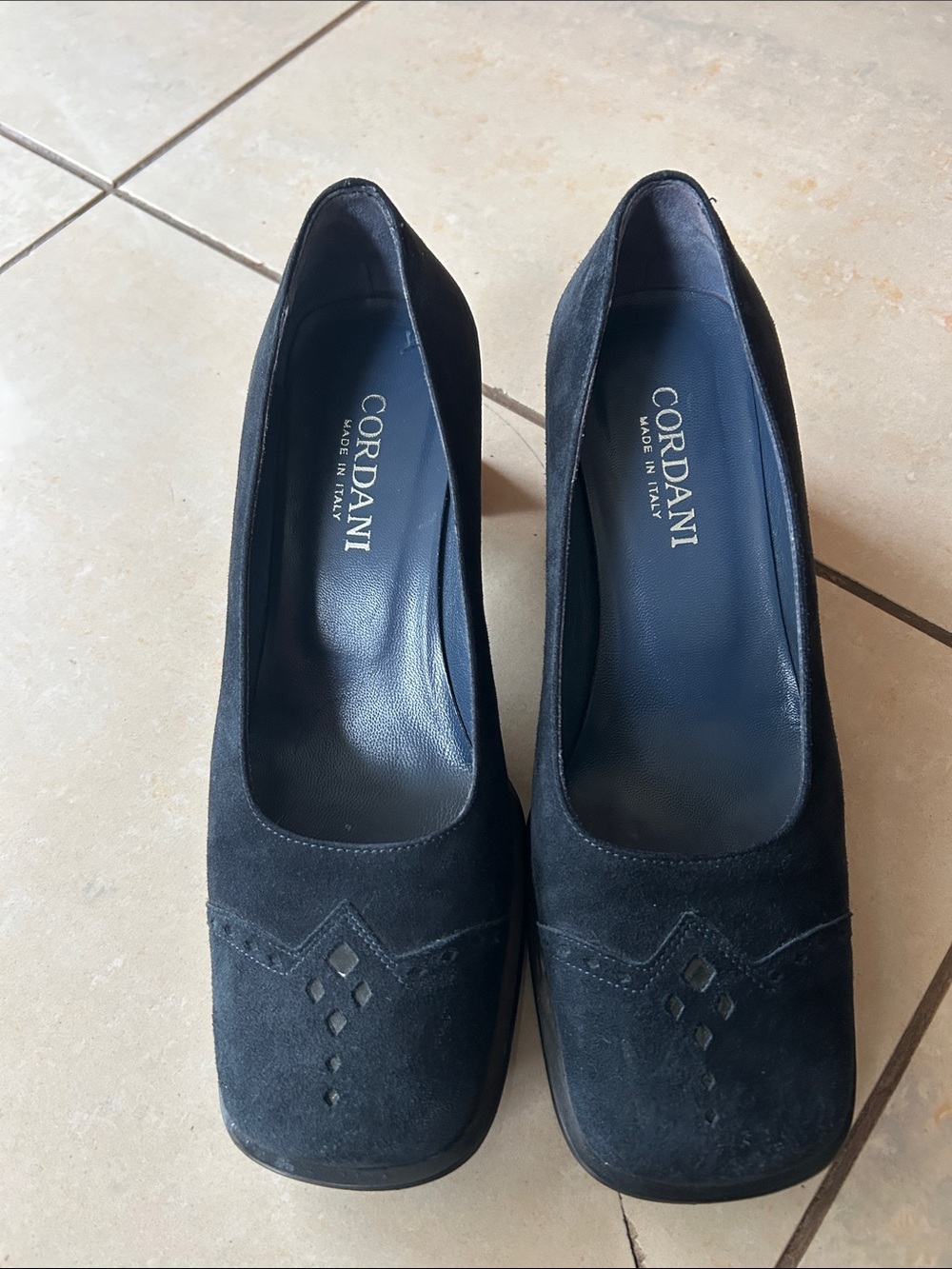 Cordani Black Suede Square-Toe Pumps